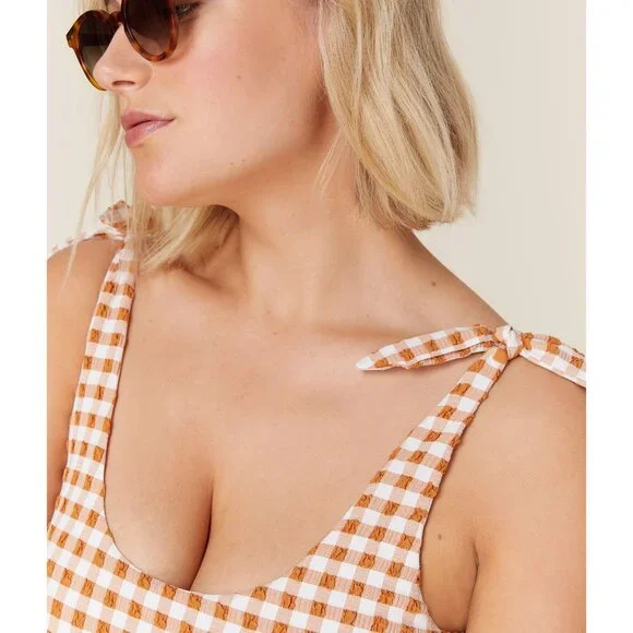 Andie Swim The Mandalay One Piece Women's Size XS Gingham Sparrow Seersucker NWT - Picture 11 of 16